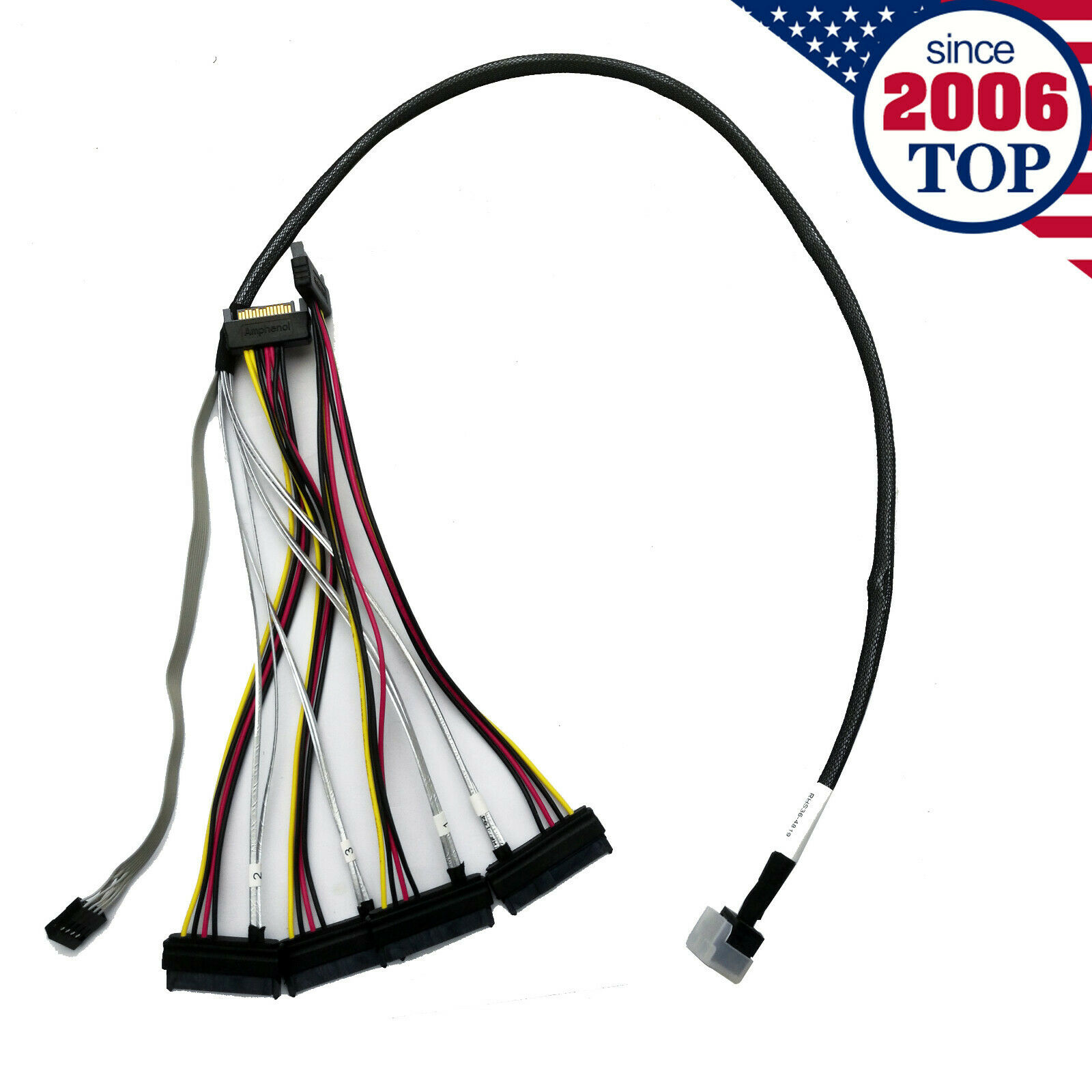 New Genuine Amphenol 12Gbps Mini SAS SFF-8643 to 4xSAS SFF-8482 Cable RHS36-4819